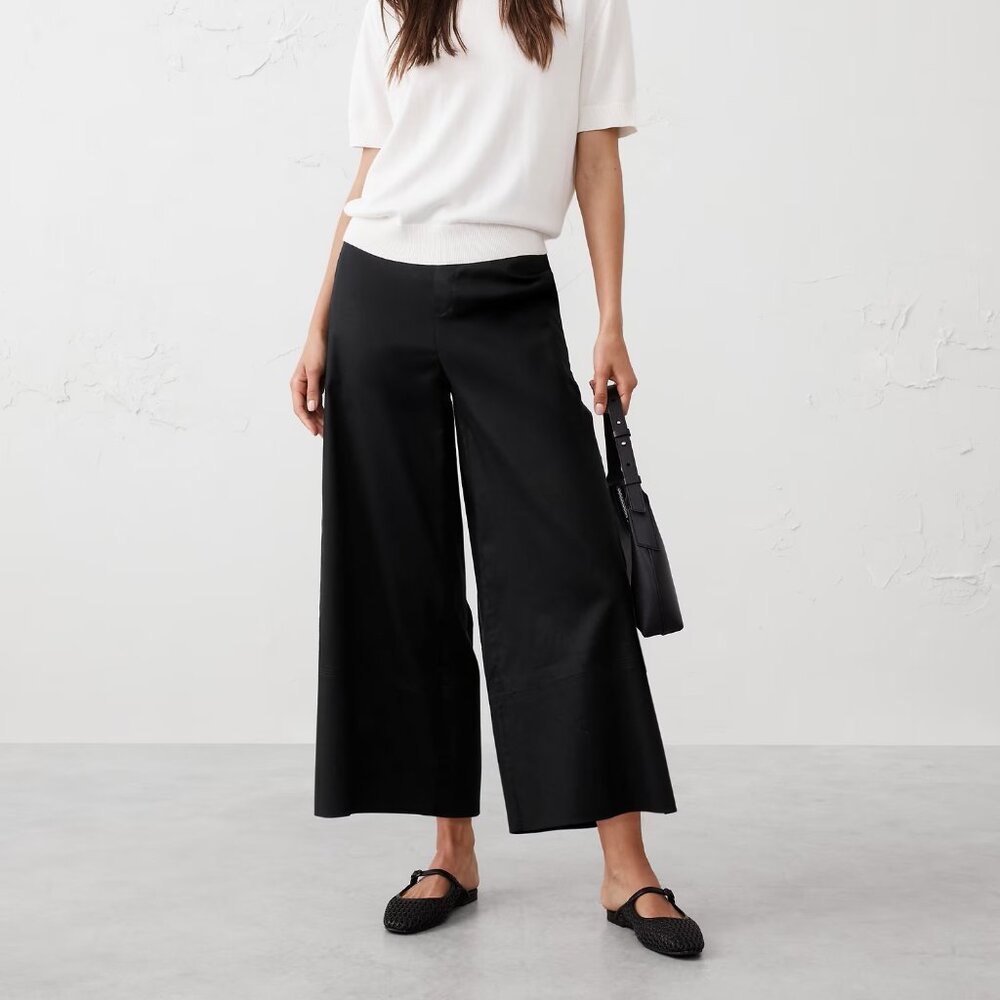 NWT Banana Republic Black Wide-Leg Linen-Blend Pull-On Cropped Resort Pants XL